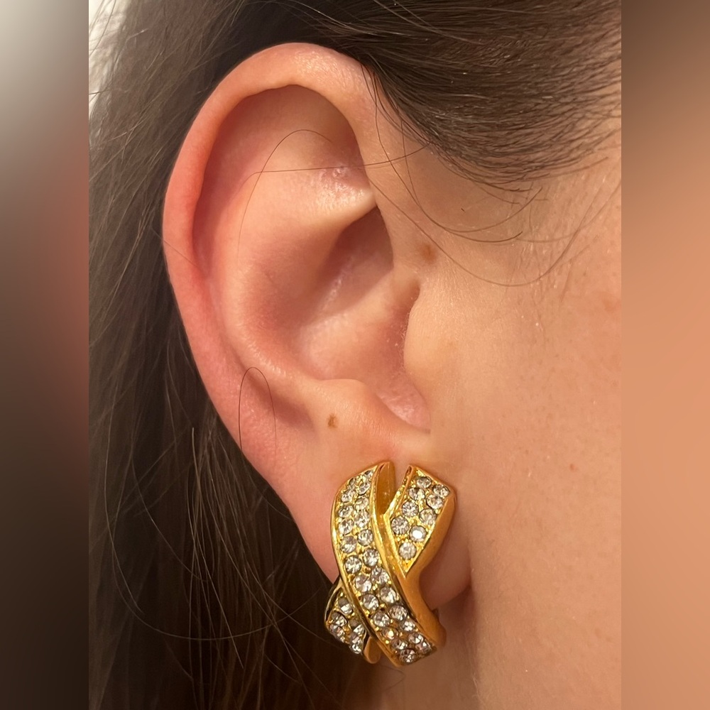 Christian Dior Crystal and gold tone X earrings